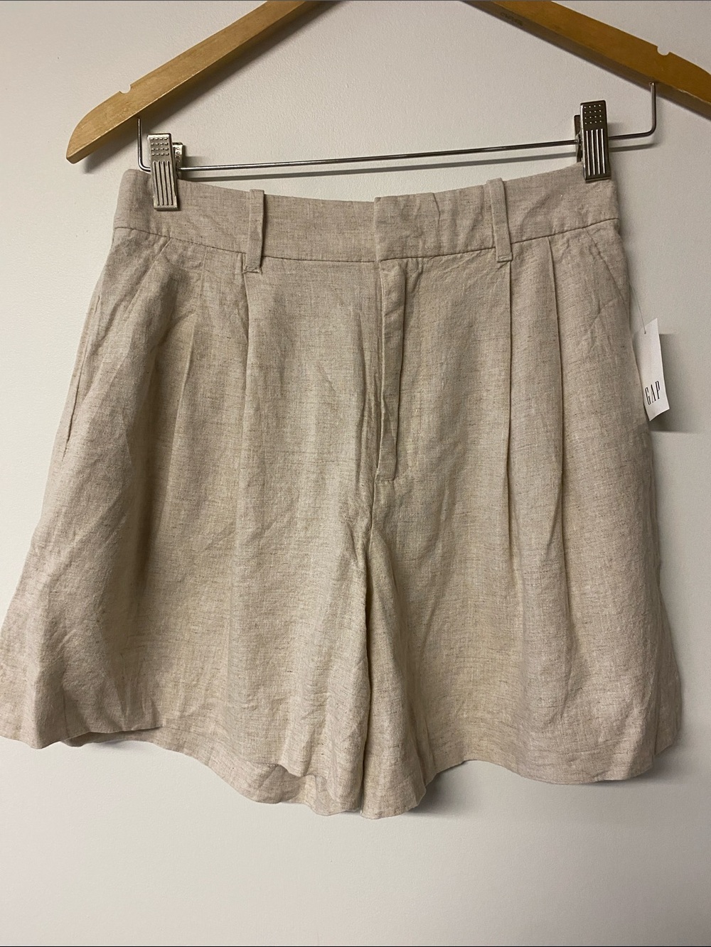 GAP Pleated Linen-Blend High-Rise Shorts - Natural Beige NWT